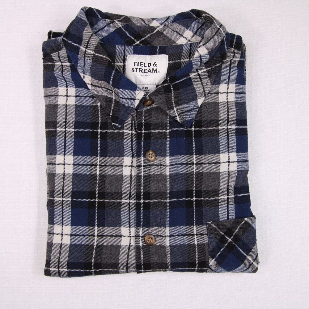 Field & Stream Men's XXL Blue Plaid Flannel Button Up Long Sleeve